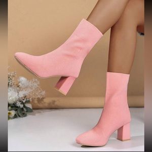 Elegant Women's Fashionable Boots With Knitted Anti-skid Slim Look, Pink